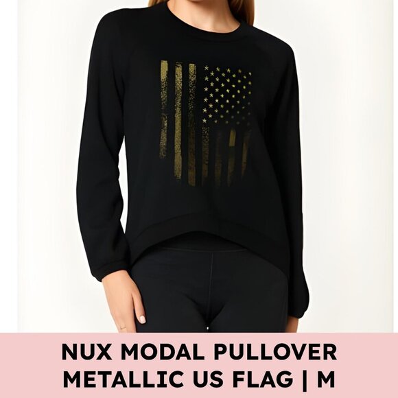 NUX Sleek Sweat Crew Modal-Blend Black/Gold Flag Streetwear M (Rare) Athleisure - Picture 1 of 12